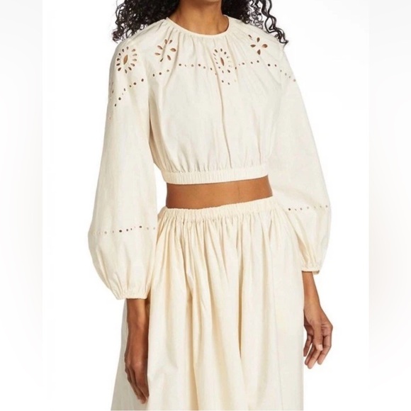 Rhode Adeline Eyelet Ecru Cream Balloon Sleeve Cropped Top NWT Size Small - Picture 1 of 13